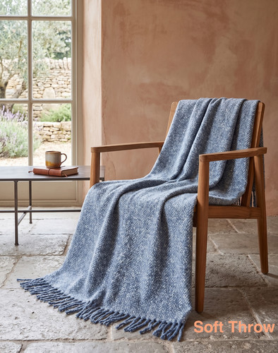 Blue herringbone throw - herringbone, blanket