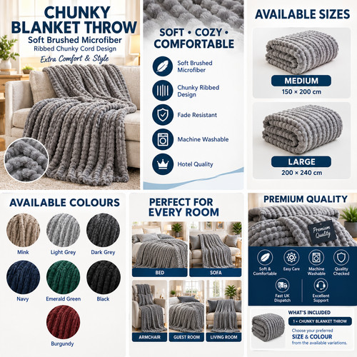 Chunky blanket throw - blanket, ribbed