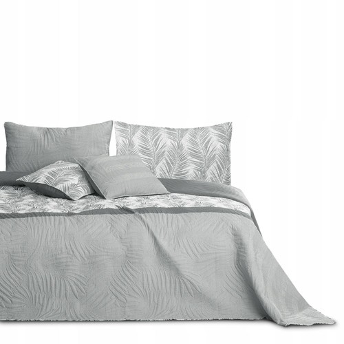Tropical leaf bedspread - bedspread, grey